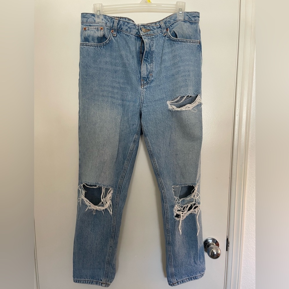 Topshop Blue Relaxed Distressed Jeans